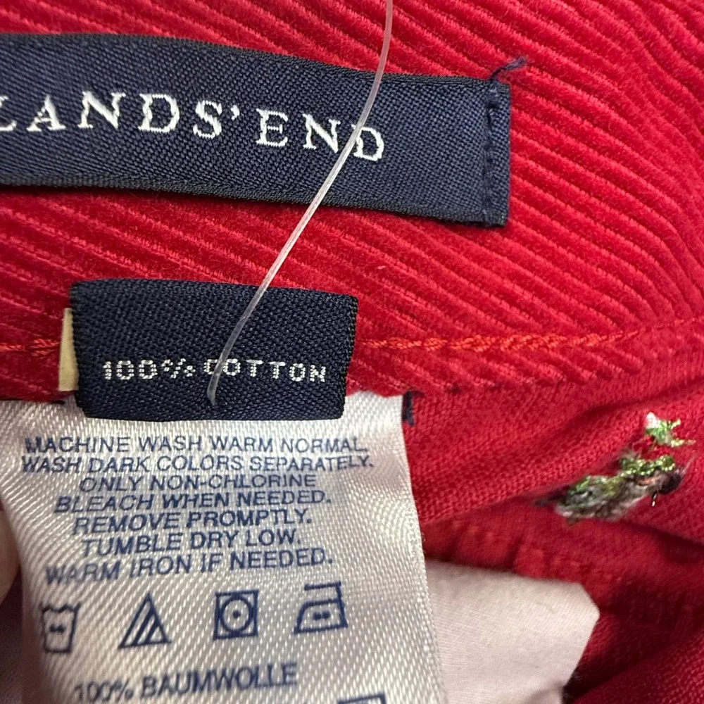Lands End Girls Snowman Embroidered Red Corduroy Pants NWT Size 14 Holiday